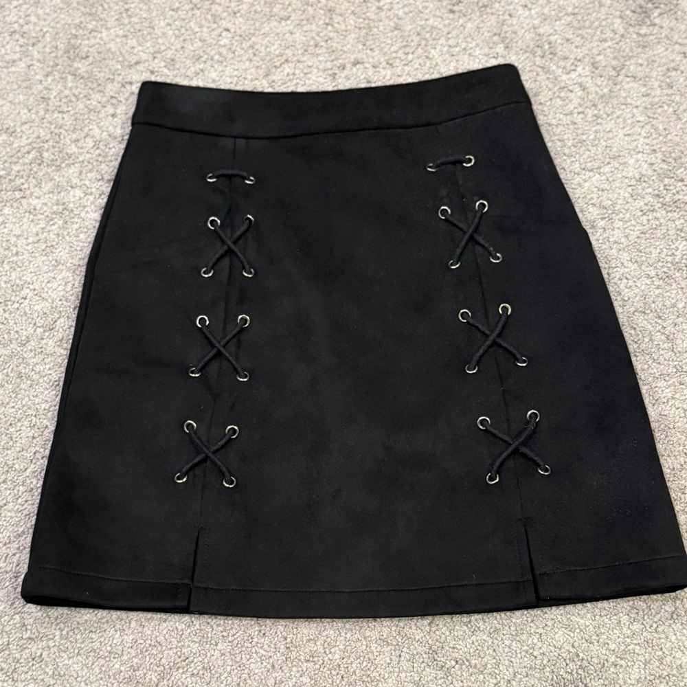 Elegant Black Lace-Up Skirt